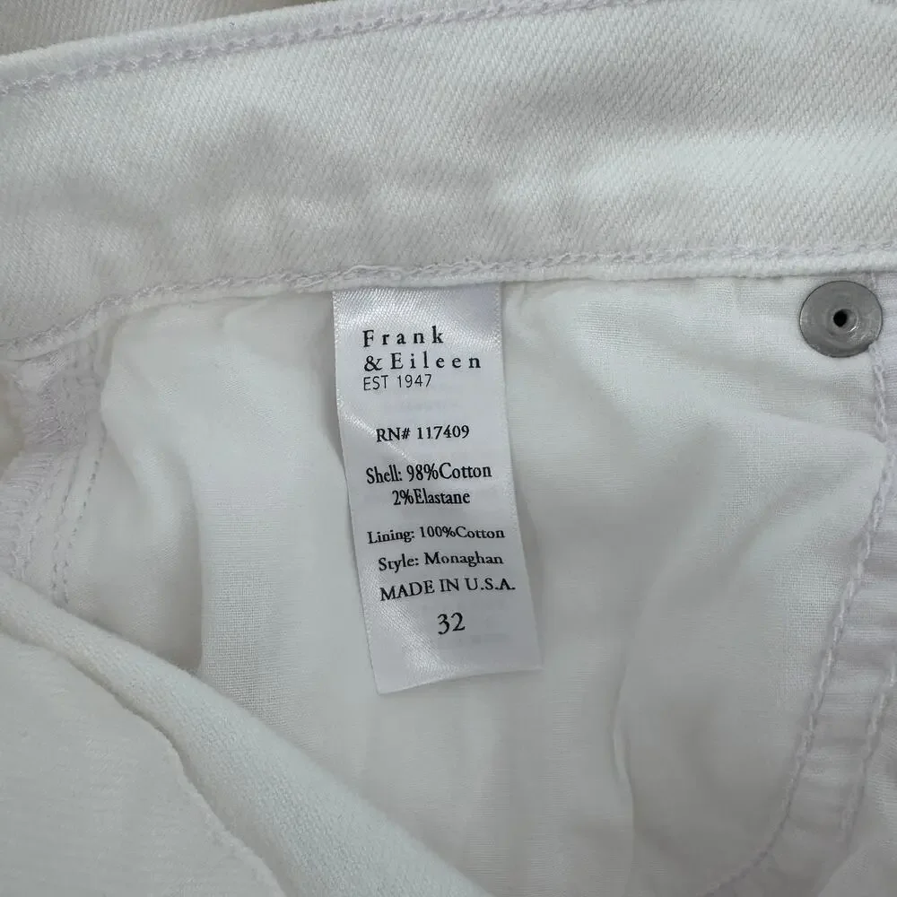Frank & Eileen Monaghan Mom Jean Sz 32 White Denim Frayed Hem Straight Leg USA - Picture 8 of 13